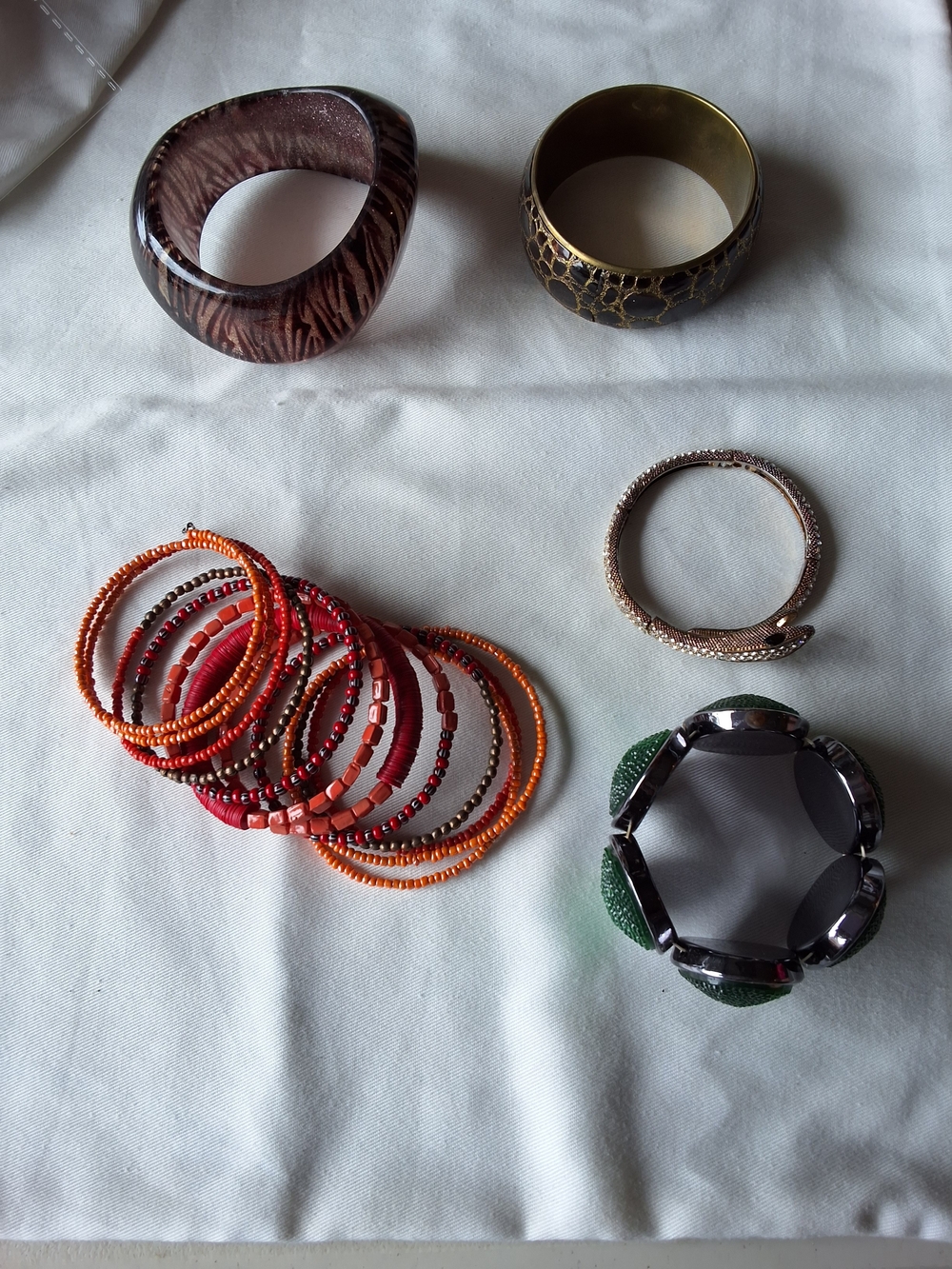Red & Orange Beaded Bangle Stack - Women Jewelry
